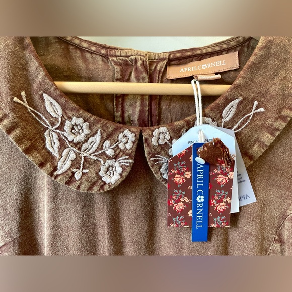 NEW April Cornell Surrey Dress Chestnut Midi Boho – Intentional Distressed Dye - Picture 3 of 4